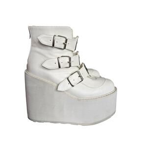 Demonia "Swing-105" boots in white vegan leather, size 8